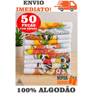 Kit 50 Panos De Prato Cozinha Simples dia a dia Estampado 100% Algodão com Bainha 37 x 61 cm em Oferta na Shopee