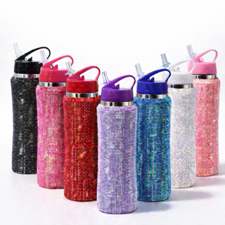 Garrafa Termica Inox 750ml Garrafa De Agua Grande Brilhosa Strass Boiadeira Tampa Anti Vazamento em Oferta na Shopee