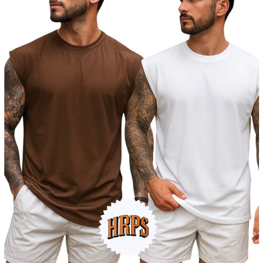 kit 2 unidades de regatas machão gola redonda de algodão slim super confortável regata para academia