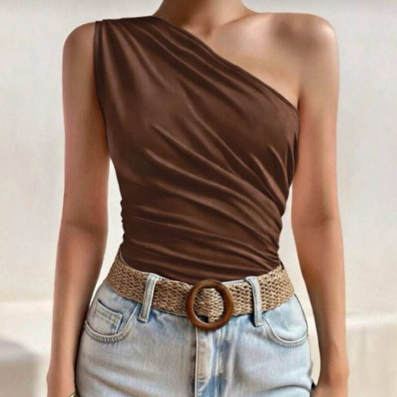 Body Mula manca Plissado Basica Formal Ombro só Moderno Elegante Drapeado Suplex Grosso em Oferta na Shopee