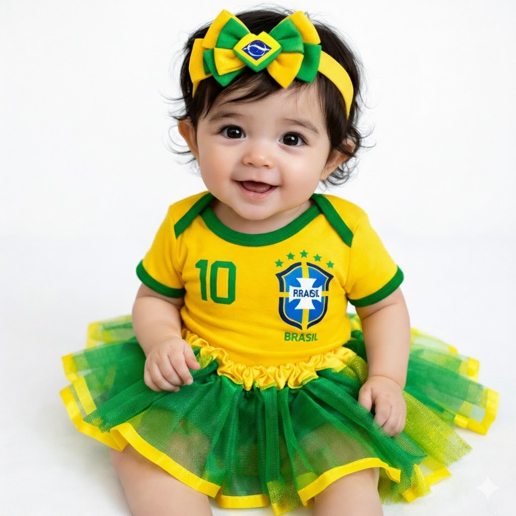 Kit Body Copa Bebê Menina Torcedora Brasil Infantil