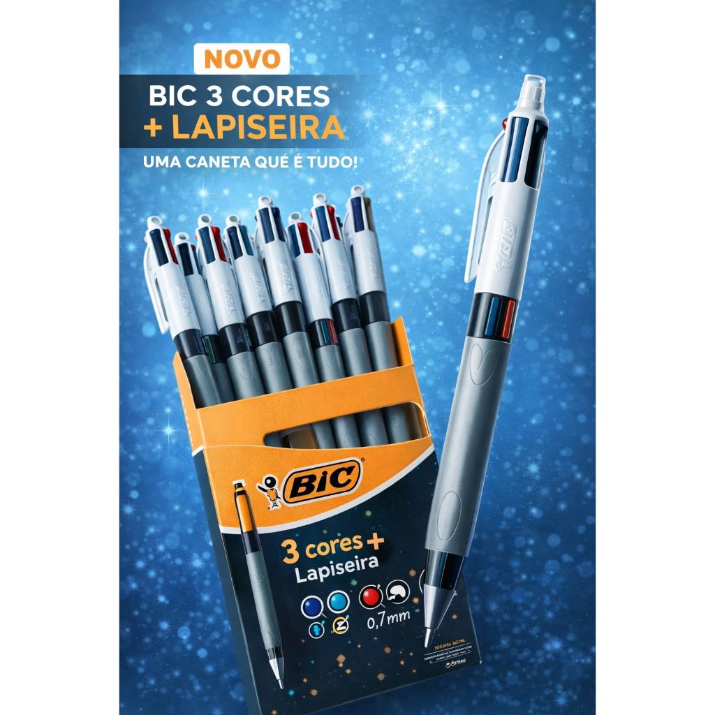 Kit Caneta BIC 3 Cores + Lapiseira 0.7mm & BIC 4 Cores Shine Rosé Gold