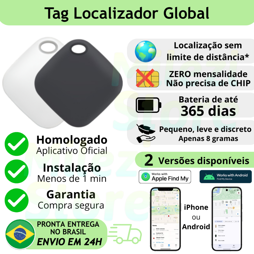 Rastreador iPhone Android Tag Localização Global GPS