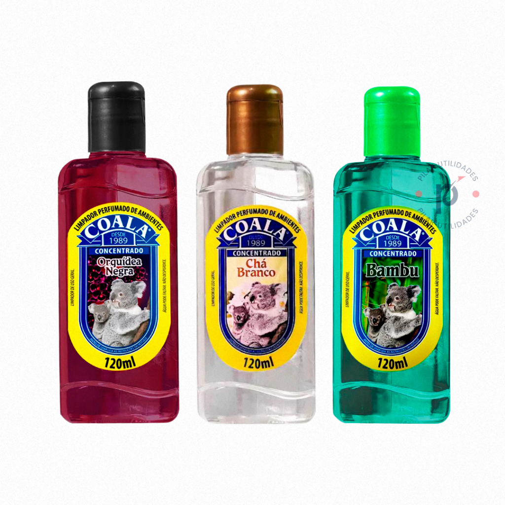 Kit 3 Coala Essências Limpador Perfumado de Ambientes Orquídea Negra, Chá Branco e Bambu