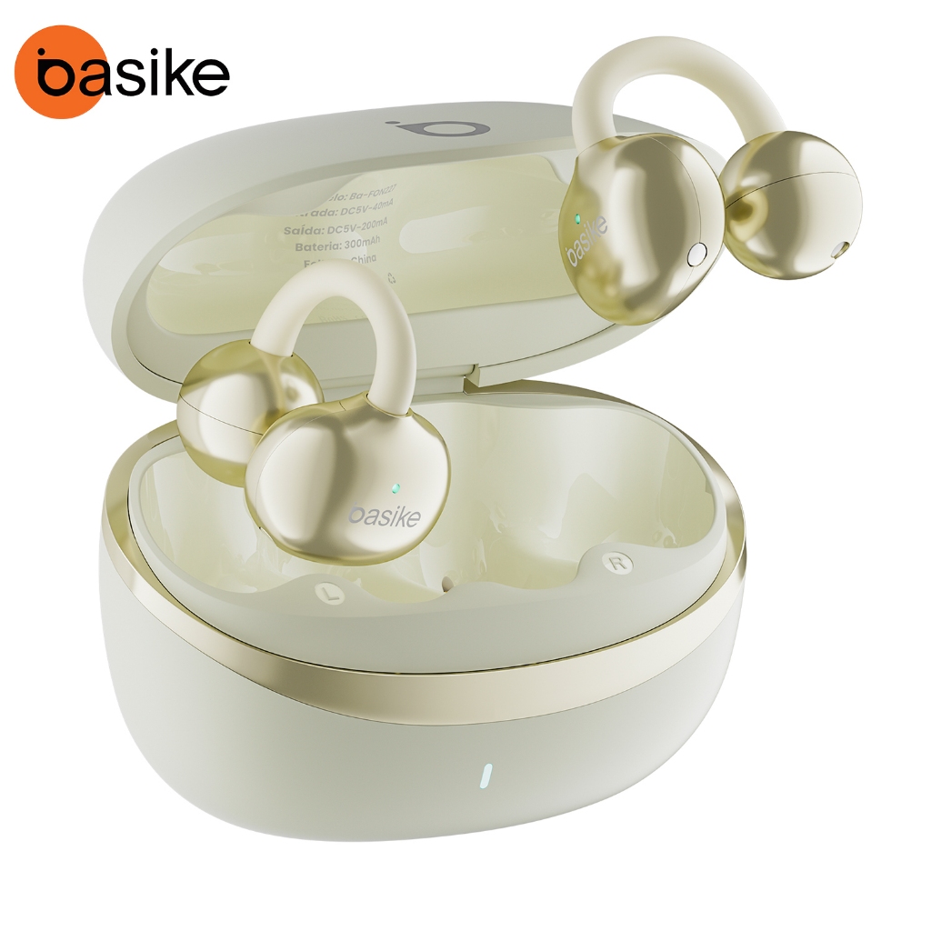 BASIKE Fones De Ouvido Sem Fio Fone Ear Clip Bluetooth Com Microfone Handsfree Cancelamento Ruído Clipe Música Esportes em Oferta na Shopee