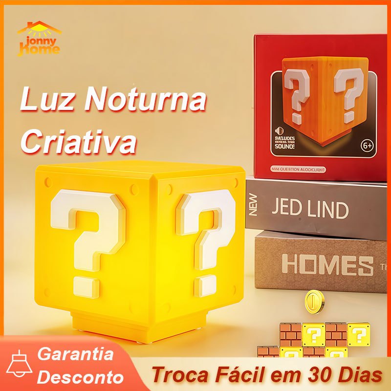 Luminária Super Mario LED Ponto De Interrogação Luz Noturna Carregamento USB Lâmpada Mesa Decorativa