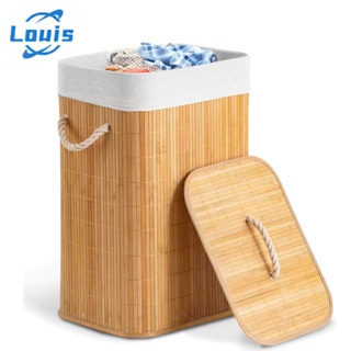 Louis Cesto De Roupa Suja Bambu 72 Litros Lavanderia Com Tampa e Alças Forrado Grande Organizador Banheiro