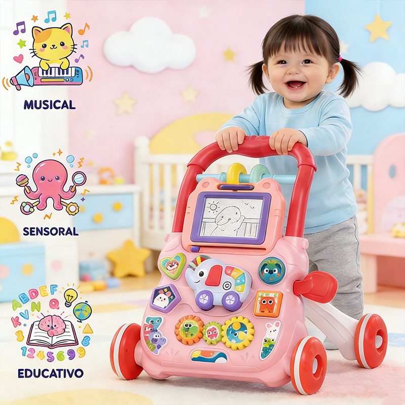 Andador Infantil auxiliar Musical Multifuncional anti-tombo Bebê Musical Empurrador Elefante Quadro Magico P20