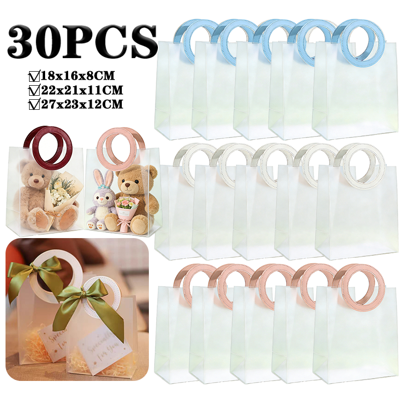 10-30 Bolsas Sacola Plástica De Presente Fosca Translúcido Alça Redonda Couro Sintético Em Cores Tamanhos Variados