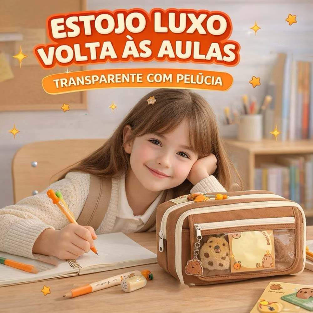 Estojo de Lápis Capivara Fofo Transparente Impermeável com Zíper Grande Capacidade para Estudantes em Oferta na Shopee