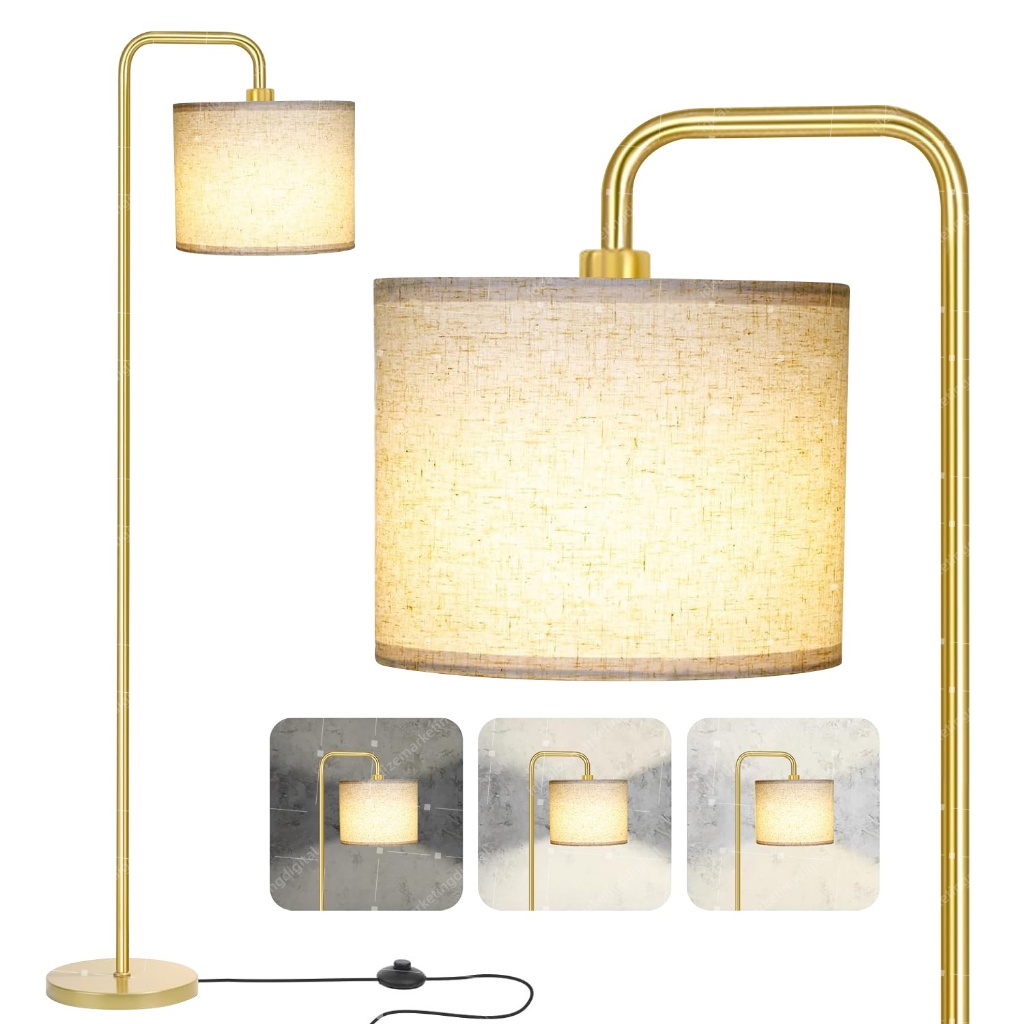 Luminária De Chão 1,60m Abajur Leitura Piso Dourado 220v