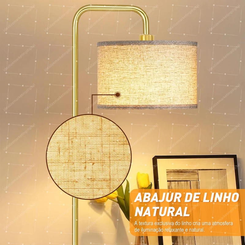 Luminária de Chão Abajur de Leitura 1,60m Dourada Bivolt 110/220v — foto 3