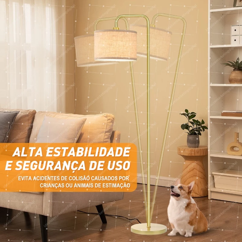 Luminária de Chão Abajur de Leitura 1,60m Dourada Bivolt 110/220v — foto 4
