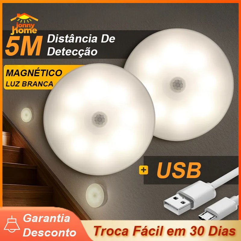 Luz Noturna Led Com Sensor De Movimento Usb Recarregável Para Guarda-Roupa Corredor Armário Cabeceira