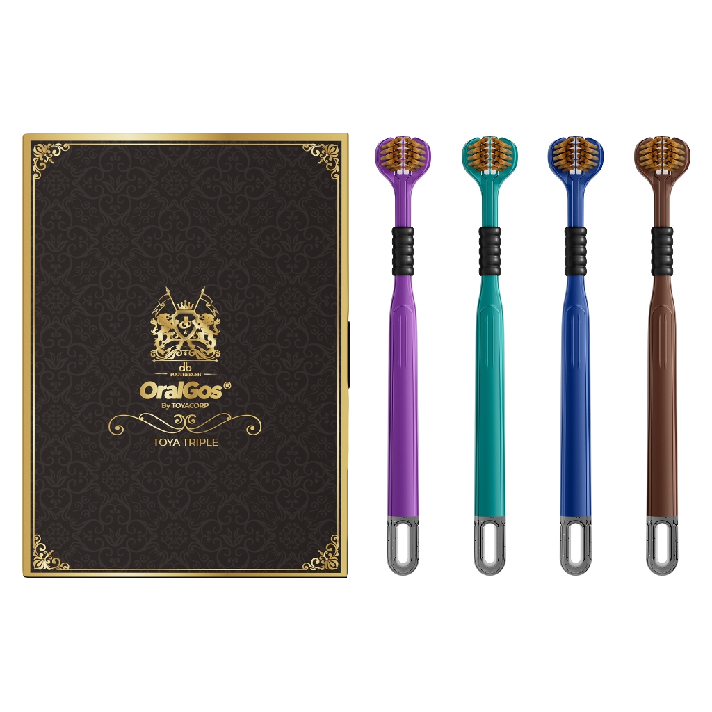 OralGos Kit Escovas de Dente, 4 Escovas de dente com 3 lados+Raspador Língua