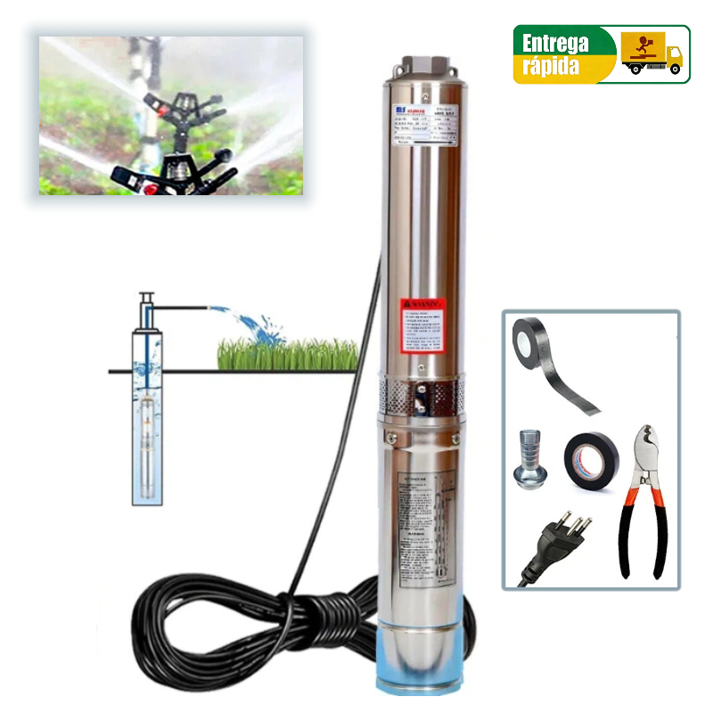 Bomba Submersa Tipo Caneta para Poço Profundo (60M): 3", 1/2HP, 220V, 3.600 L/h, Aço Inox em Oferta na Shopee