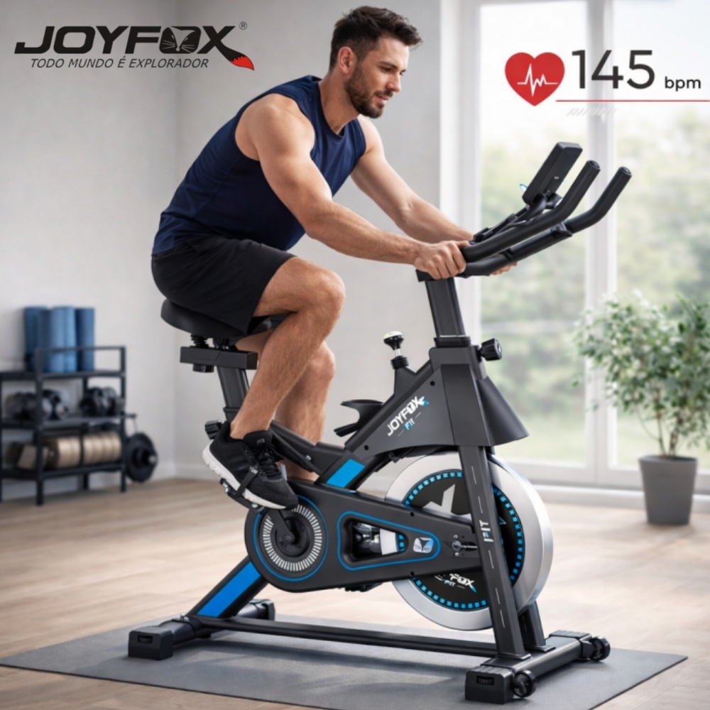 Bicicleta Spinning JOYFOX Ergométrica 13kg Silenciosa com Monitor Cardíaco 150kg em Oferta na Shopee