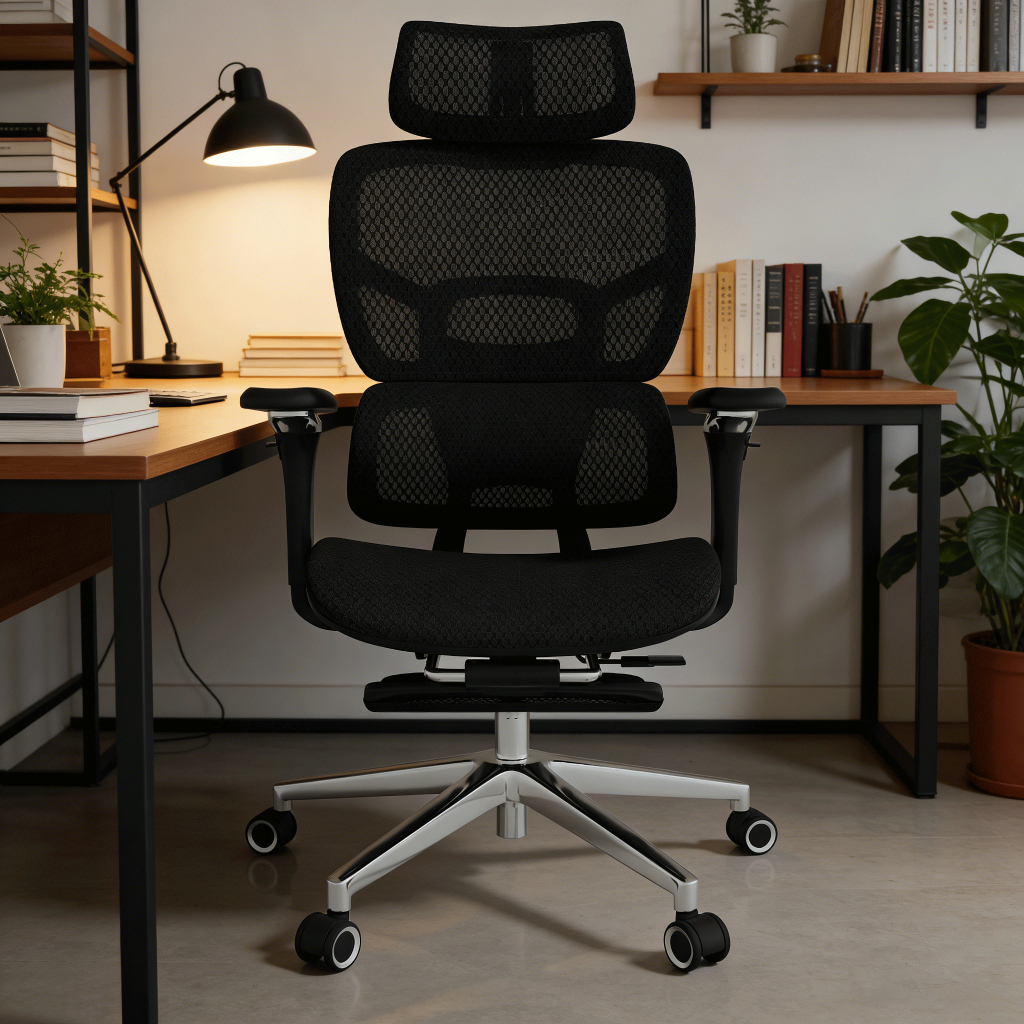 Cadeira Ergonômica Premium Preto Malha Respirável Cadeira Gamer Ergonômica Reclinável Apoio Lomar Braço 8d Pé