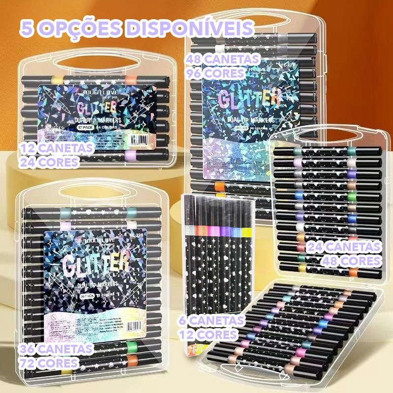 Marcador metálico 6/12/24/36/48 caneta de glitter de cabeça dupla marcador de cabeça dupla brilhante GLDD em Oferta na Shopee