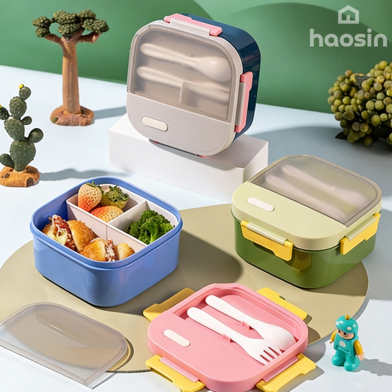 haosin Marmita Lunch Box Com 3 Divisórias Leve, Fácil de Limpar e Pronta para Micro-ondas
