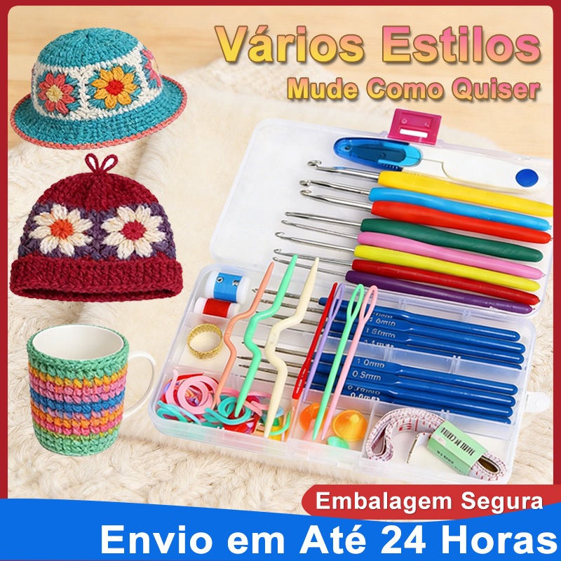 Kit Crochê Completo 53 Peças Para Fazer Amigurumi Agulhas Cabo Soft Tesoura Acessórios