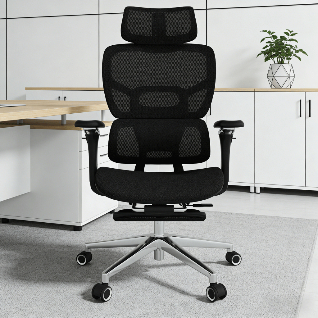 Cadeira de Escritório Ajustável Altura Profundidade Assento Apoio Lomar Mola Cadeira Ergonômica Gamer Malha Preta