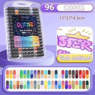 Caneta Marcadora Glitter Dupla Ponta 12/24/96 Cores | Arte, Escola, Planner, Desenho GLDD em Oferta na Shopee