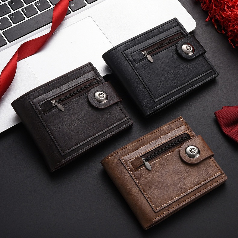 Carteira Vintage De Couro PU Masculina Com Zíper Porta-Moedas Para Cartão De Grande Capacidade-Presente De Dia Dos Pais