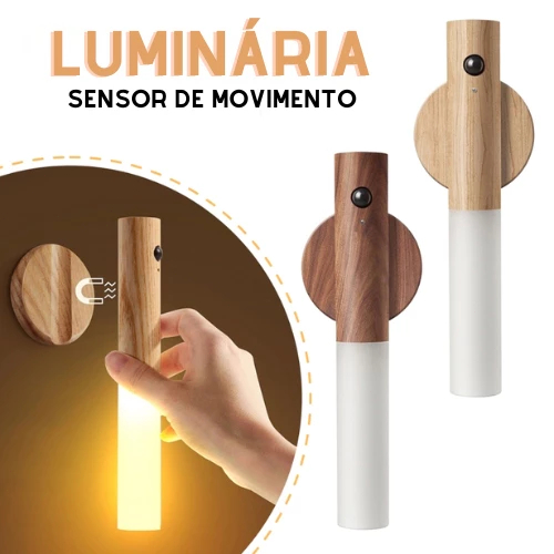 Kit 2/4 Luminária LED com Sensor Movimento Recarregável Madeira Mesa Parede Magnética Minimalista