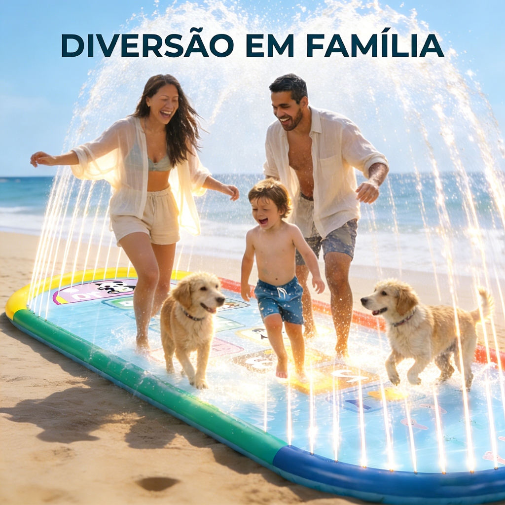 Splash Pad Tapete Parque Aquático 250CM Com Amarelinha E Jatos D‘Água Piscina Infantil de Sprinkler