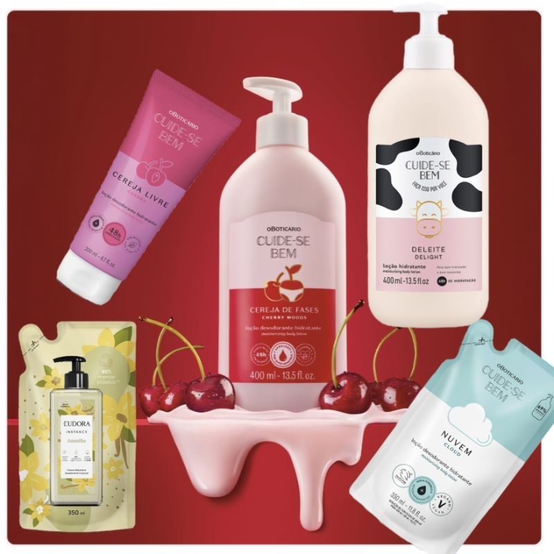 Hidratante baunilha DELEITE bob BEIJINHO vaquinha chocolatudo baunilha FRAGRANCIAS cuide se bem o boticario
