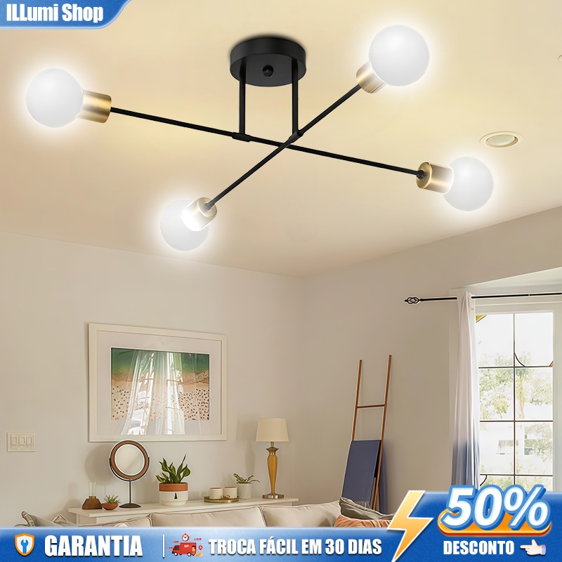 Lustre Moderno Lâmpada De 4 Teto Semi-Embutida,Iluminação De Ouro Antiga Nórdica,Decorativa De Casa