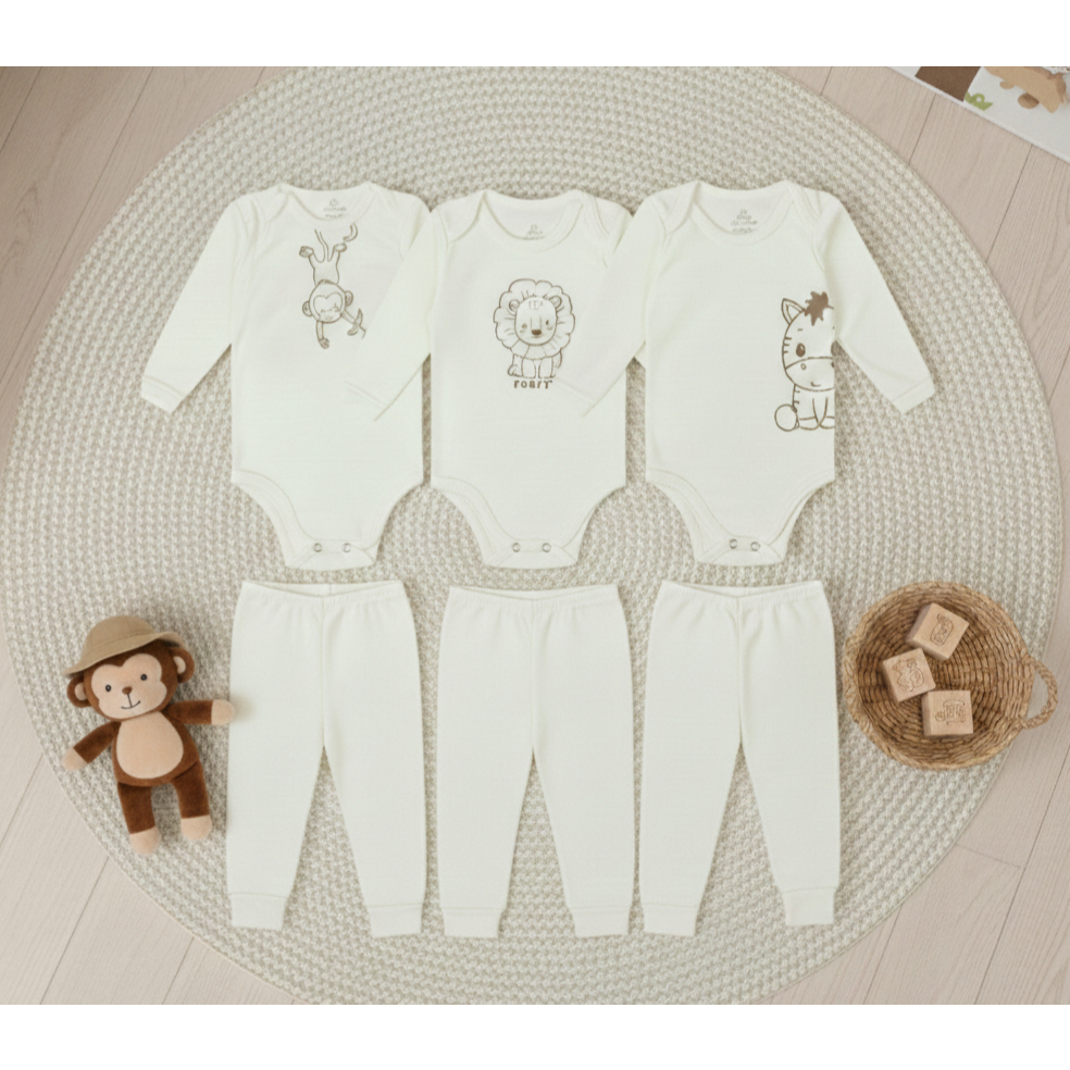 Roupa de Bebê Body + Calça 100% Algodão Minimalista Coleção Safari Neutro Nenem Unissex RN ao GG