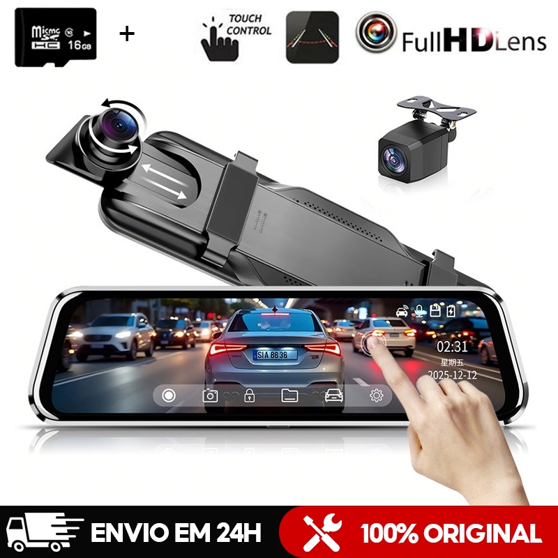 Câmera Espelho 10 polegada Retrovisor Dash Cam para Frente e Trás Ré/Frontal 1080p Infravermelho
