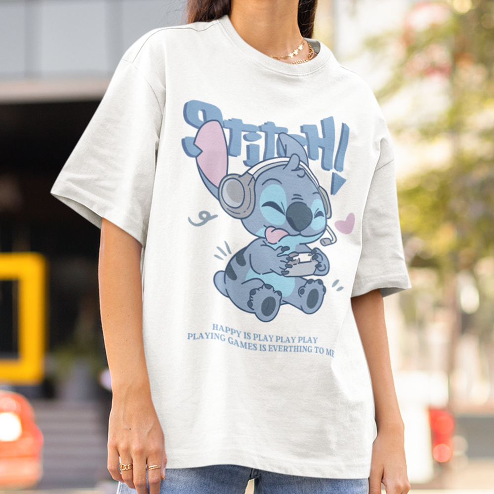 Camiseta Unissex Estampa Personagem Fofo Gamer Estilo Cute Casual T-shirt Oversized