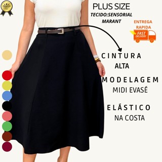 Saia Feminina Elegante Midi Cintura Alta Tecido Premium M G GG G1 G2 G3 em Oferta na Shopee