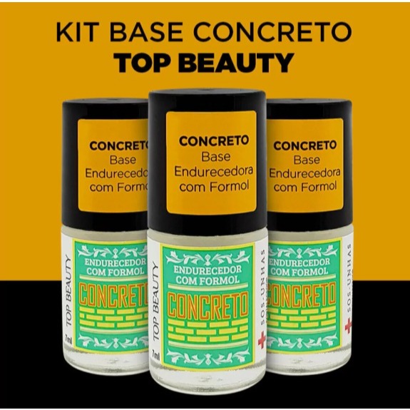 kit de 3 unidades base concreto top beauty sos fermento unhas fortes em Oferta na Shopee