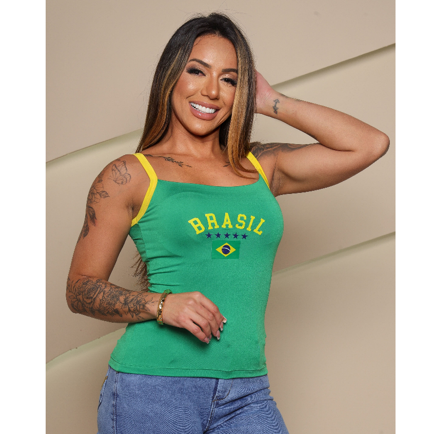 Blusa Alcinha Brasil Feminina Suplex Fluit Confortável e Fresquinha Torcida Copa do Mundo 2026