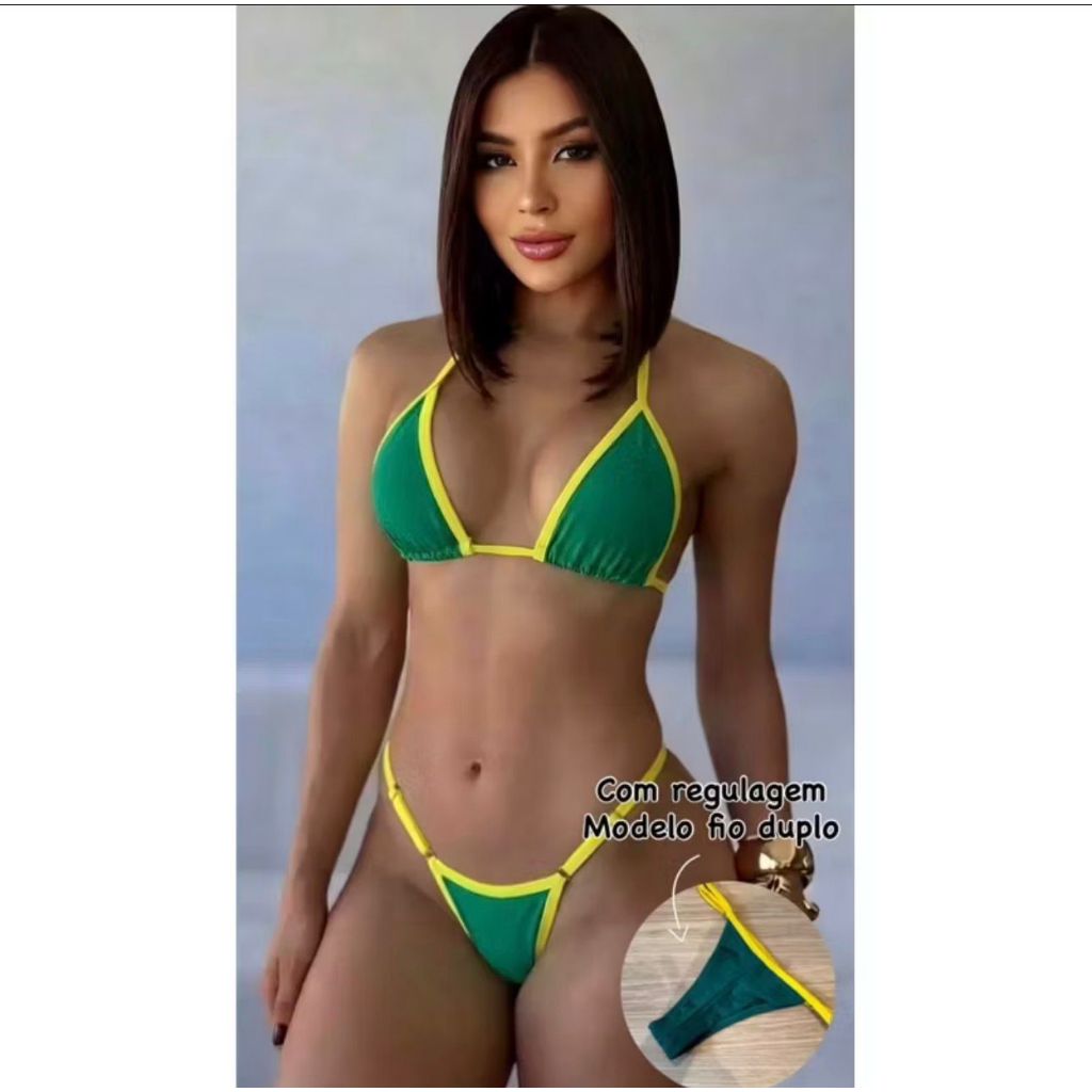 Biquíni do Brasil Fita Marquinha Duas Cores Fio Dental Calcinha Regulavel Moda Praia Confortável Para Bronze