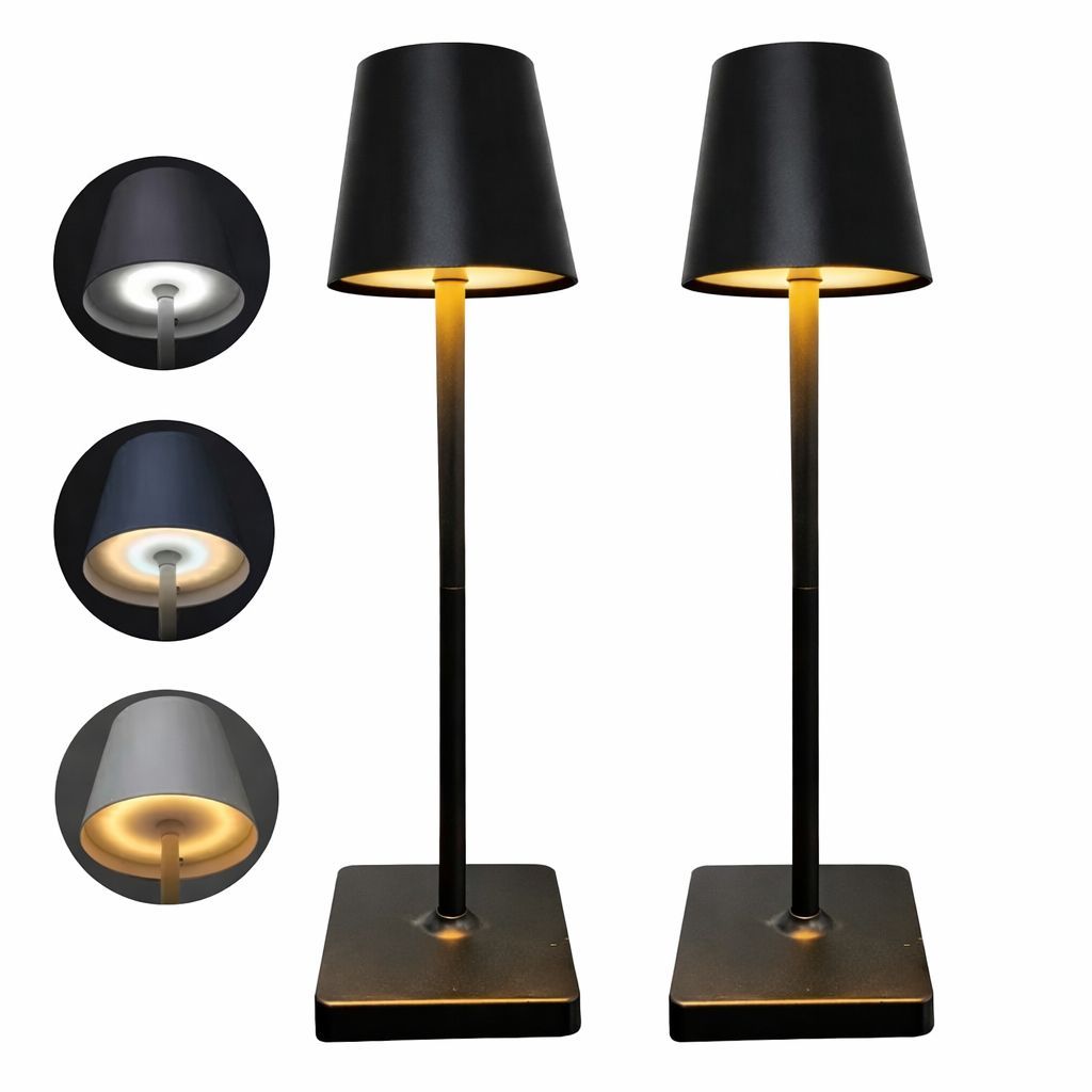 Kit 2 Luminária Abajur Mesa Led Touch S/ Fio Recarregável Preta em Oferta na Shopee