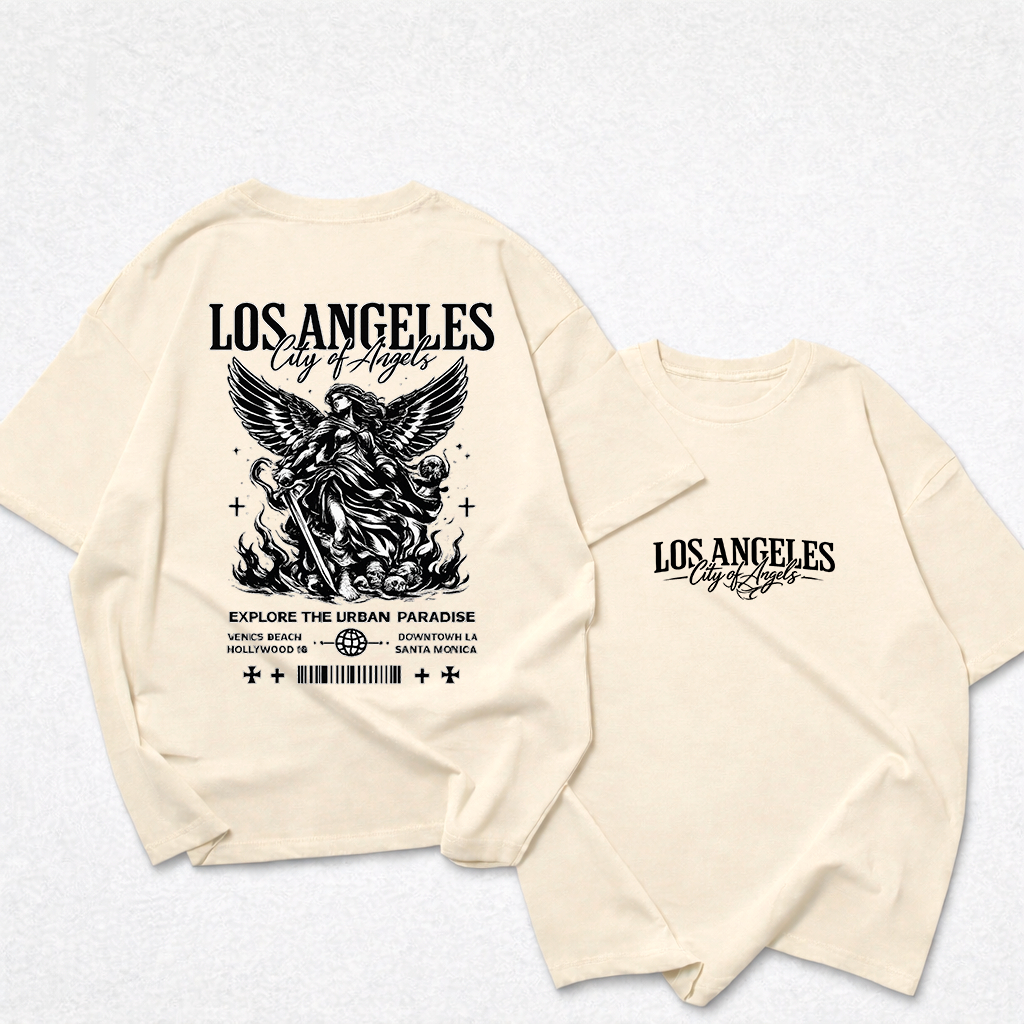 Camisa Camiseta Masculina Streetwear Los Angeles City of Angels Urbana Oversized 100% Algodão Premium