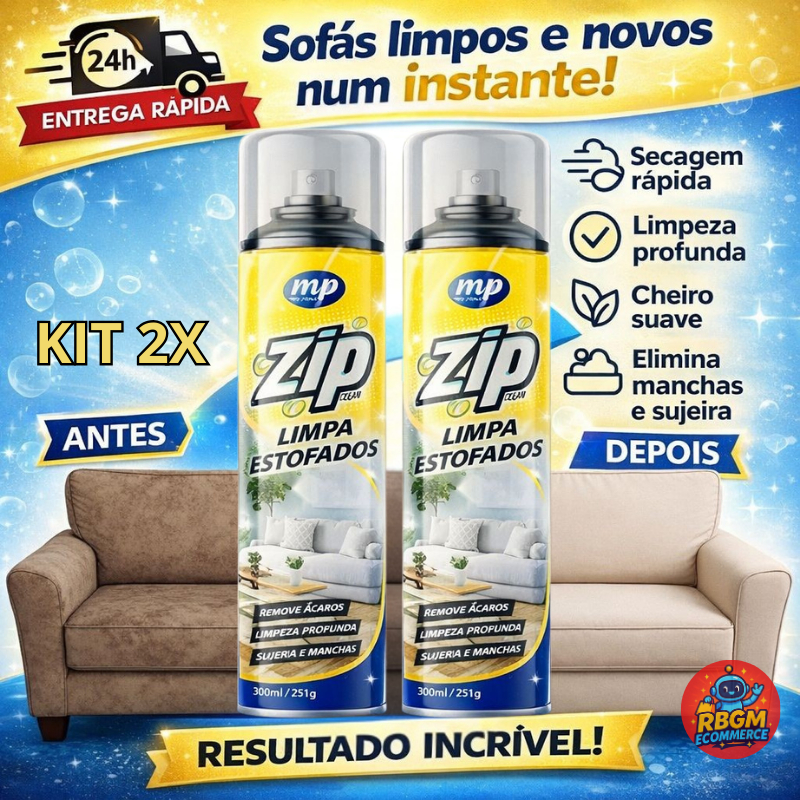 Kit 2 Limpa Estofados Zip Clean Spray 300ml Espuma Mágica Limpeza Seca Colchão Tapete Carpete Sofá em Oferta na Shopee