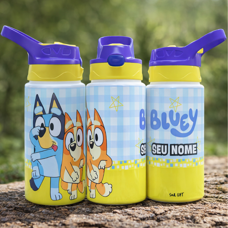 Garrafa Infantil Bluey e Bingo - 350 ml Personalizada com Nome