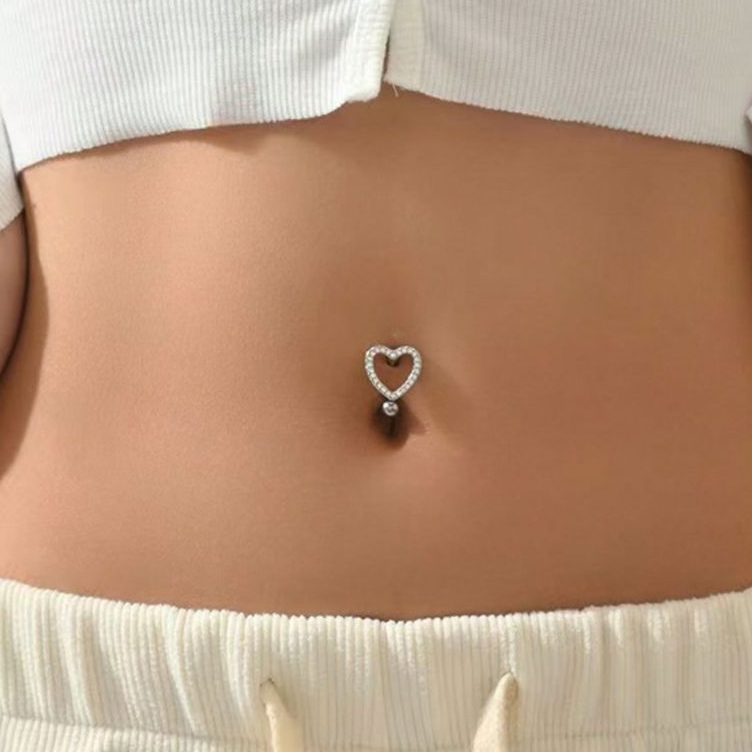 Piercing de Umbigo em Formato de Coração - Piercing Umbigo Coração Aço Inox Prata em Oferta na Shopee