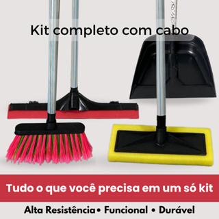 Kit Limpeza 4 Peças com Cabo Vassoura + Rodo + Pá de Lixo + Limpa Azulejo em Oferta na Shopee