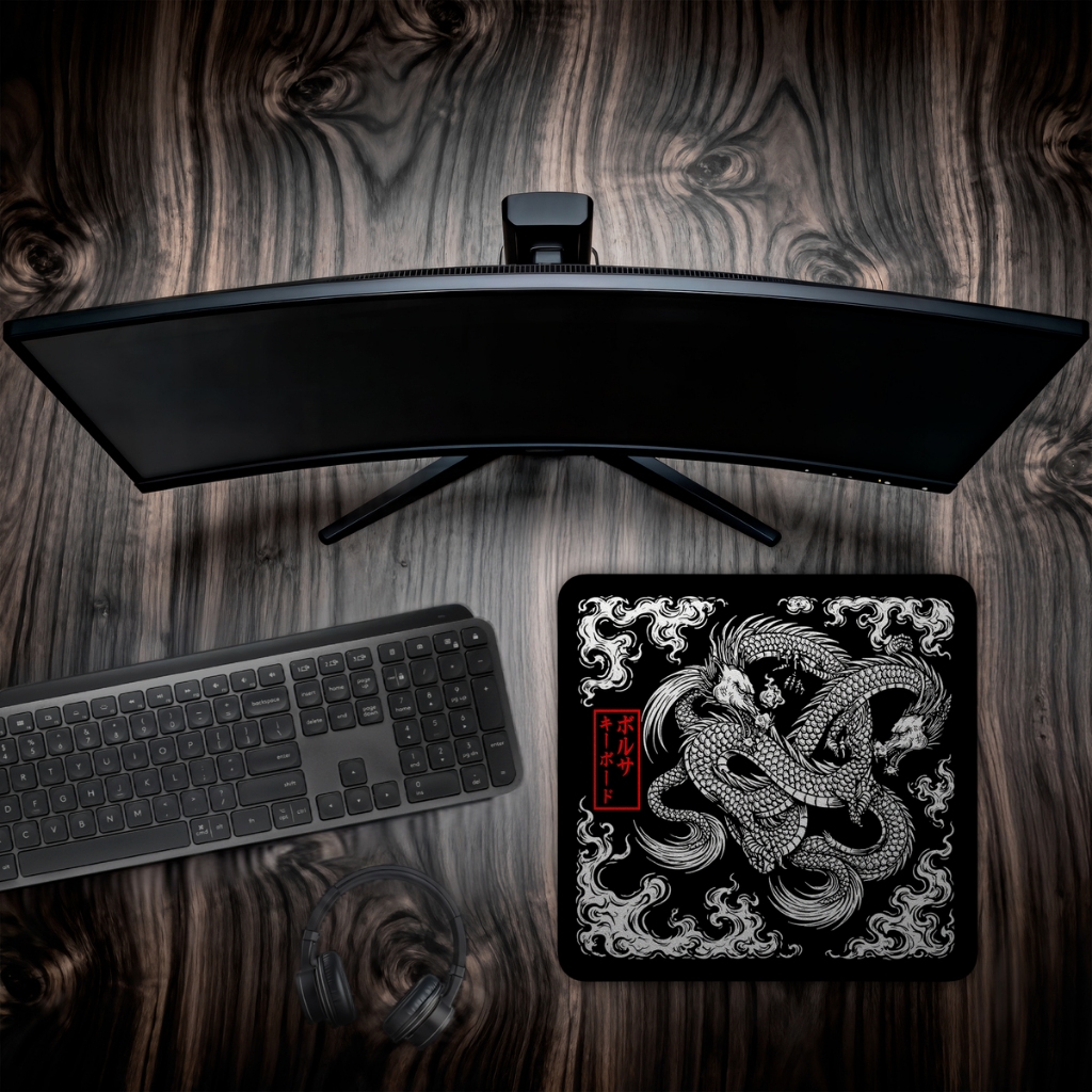 Mouse Pad Gamer Costura nas Bordas Tamanho Especial 40x40cm Tema Dragão e Paisagens Chinesas