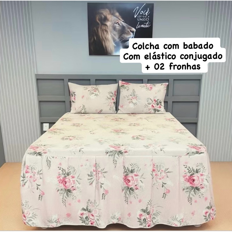 Colcha com Babado com  Elástico Conjugado 400 Fios Toque de Algodão | Cama Box Casal ou Queen em Oferta na Shopee
