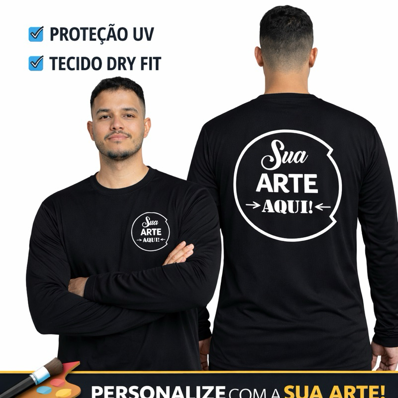 Camiseta Dry Fit Personalizada Manga Longa UV  Uniforme Empresa, Academia, Trabalho, Proteção Solar em Oferta na Shopee
