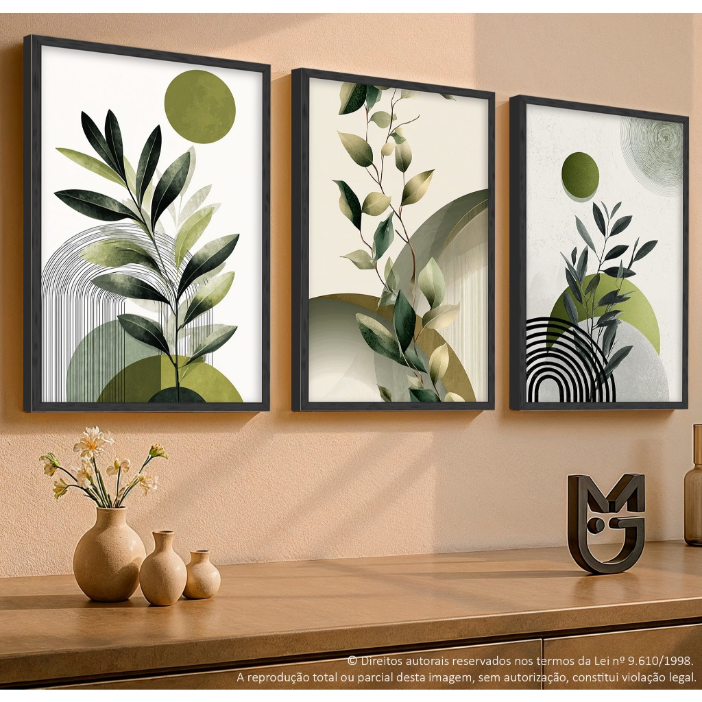 Quadros Decorativos Abstrato Geometrico Nórdico Verde Sala Quarto Grande