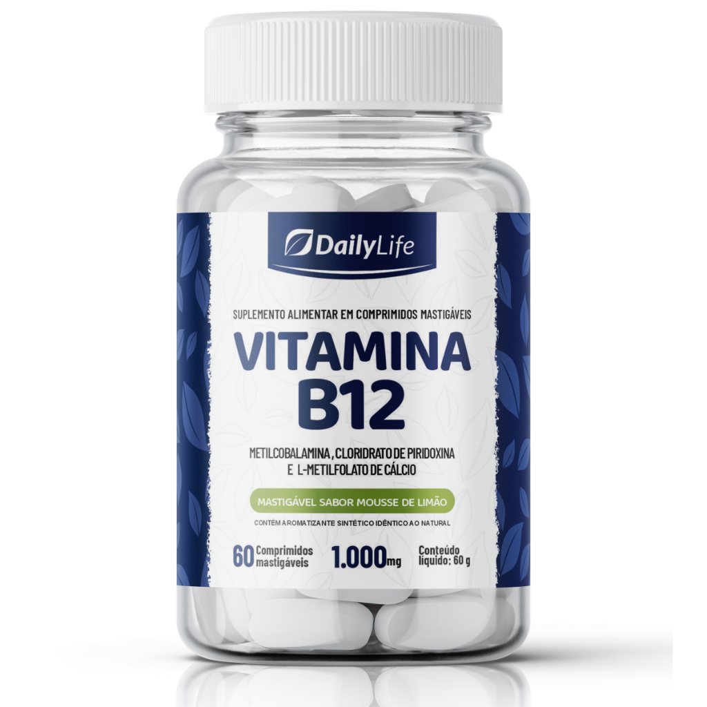 Vitamina B12 60 comprimidos Mastigável Energia e Bem-estar Sabor Mousse de Limão Daily Life